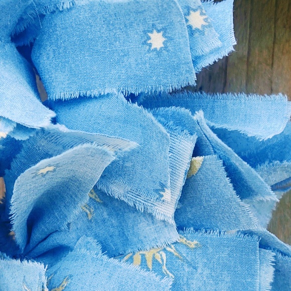 HAND CRAFTED FABRIC RAG WREATH BLUE MOON SUN & STARS SHABBY CHIC NURSERY DECOR - Picture 9 of 9